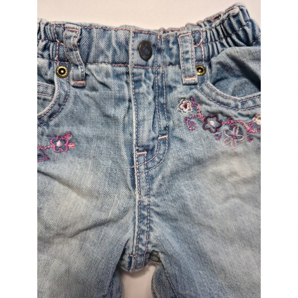 Vintage Childrens Place Baby Girl Floral Embroidered Lined Jeans 3-6 Months Blue